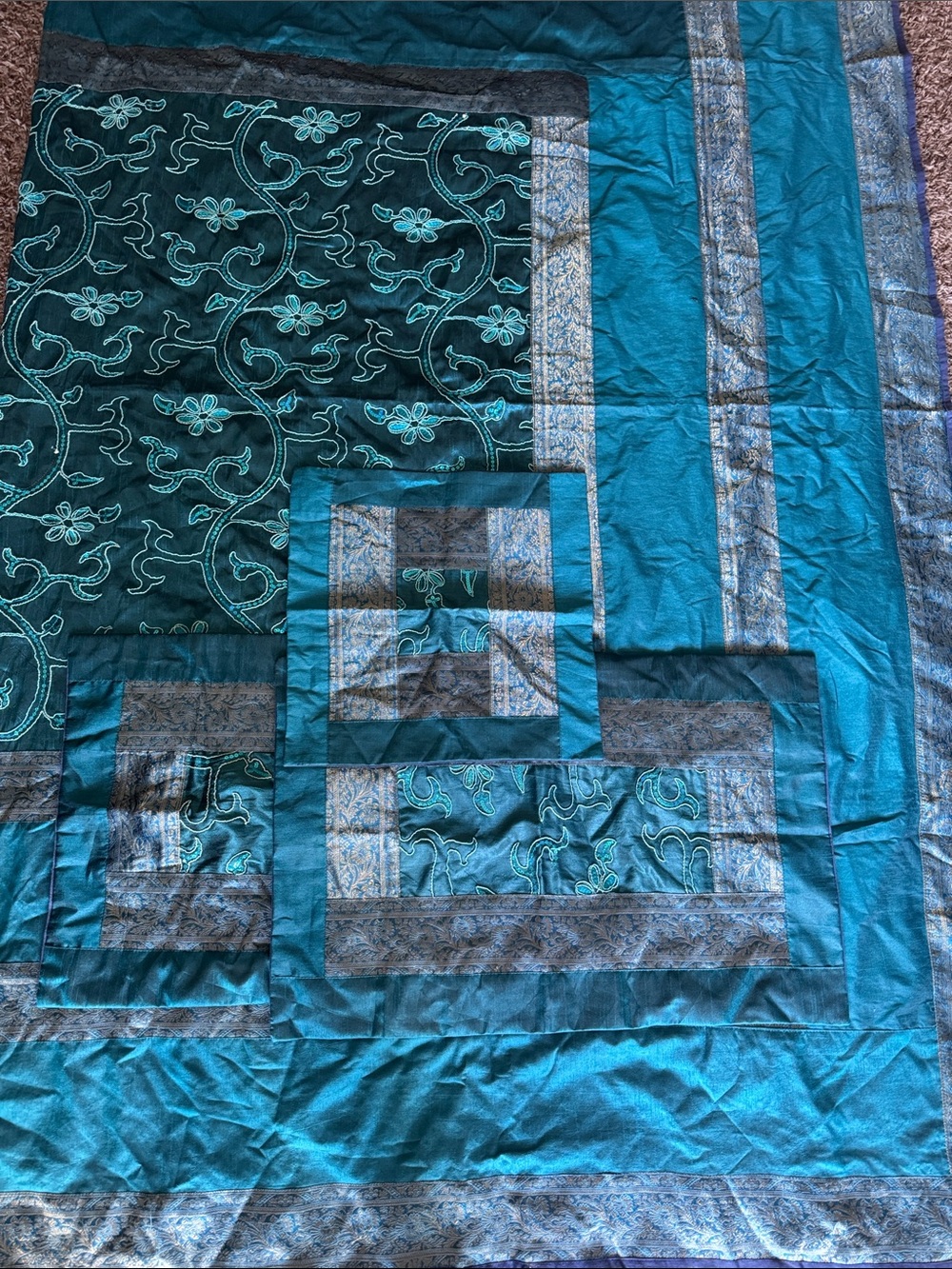 Blue Embroidered Cotton Quilt - blue